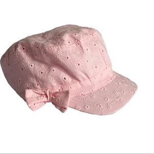 Baby Girls Pink Floral Eyelet Baseball Cap with Bow